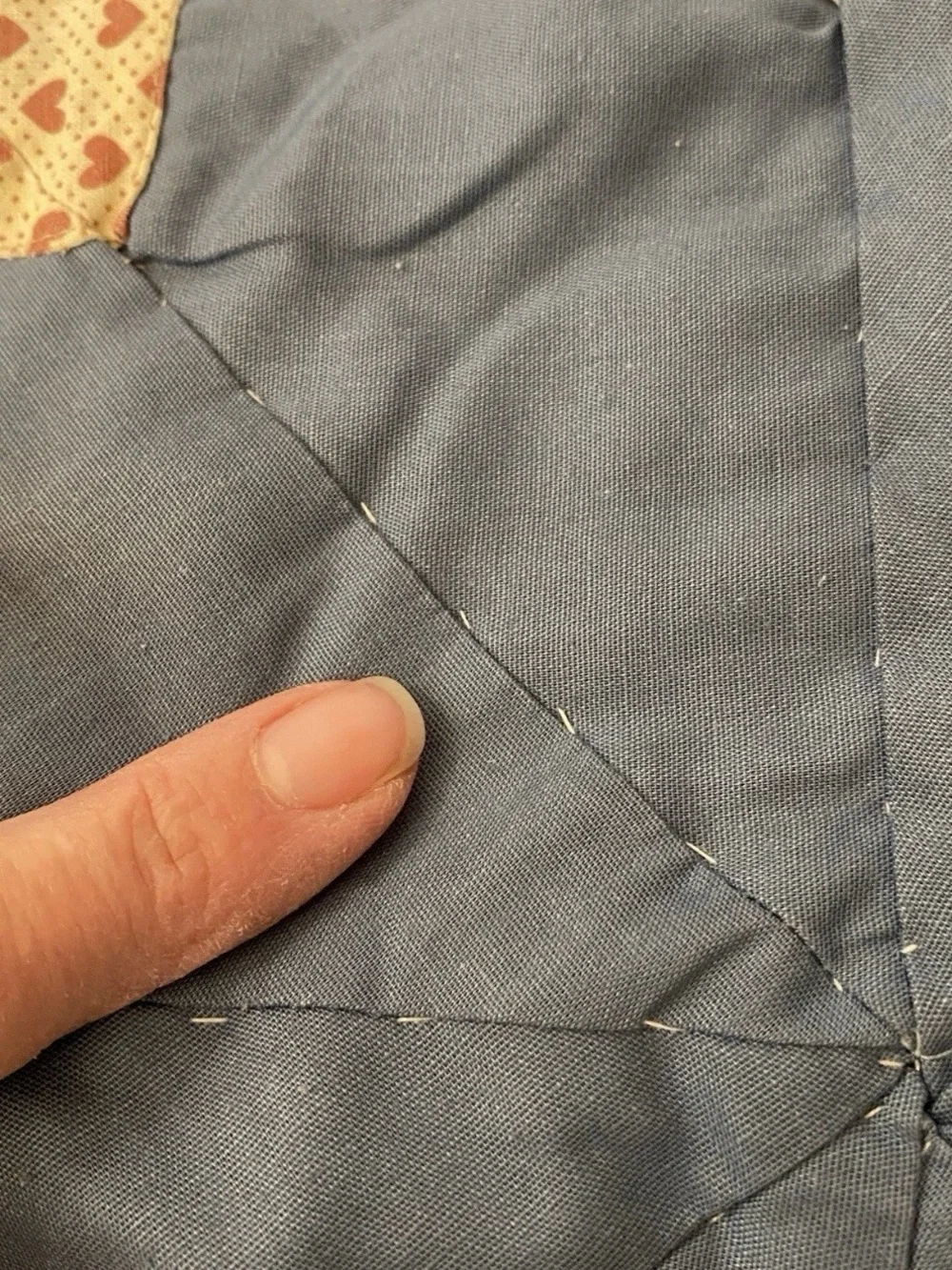 Vintage Handmade Lone Star Quilt 62x67 Star Of Bethlehem Blue Pink Cotton